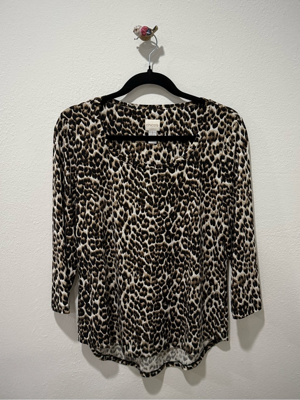 Chico's Leopard Print Long Sleeve Top - Black & Cream